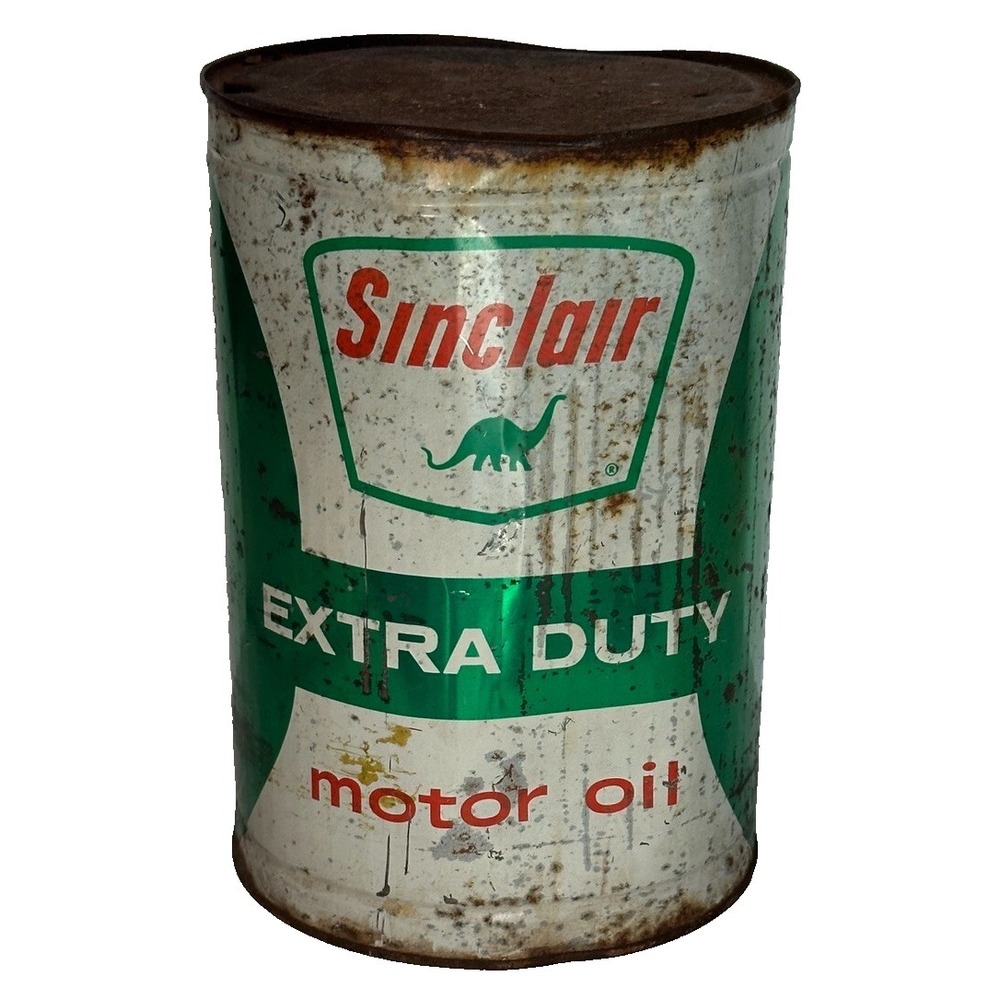 Sinclair Extra Duty Motor Oil Can–1 Gal Tin–Dino Logo–Gas-Garage-Vintage-Antique